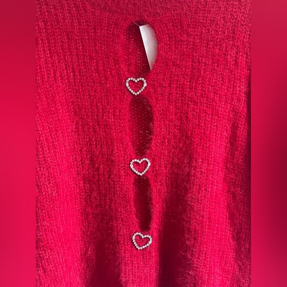 Madden Girl Red Cardigan with Heart Accents - Picture 2 of 8